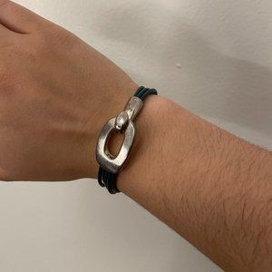 sterling silver and blue leather bracelet